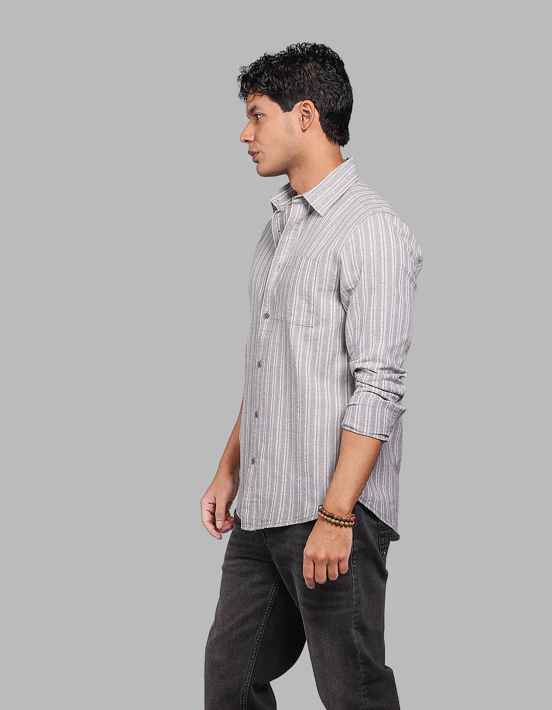 Lt Grey Full Sleeve Stripe Shirt - Image 3
