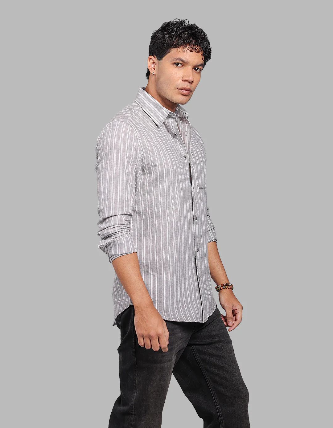 Lt Grey Full Sleeve Stripe Shirt - Image 4