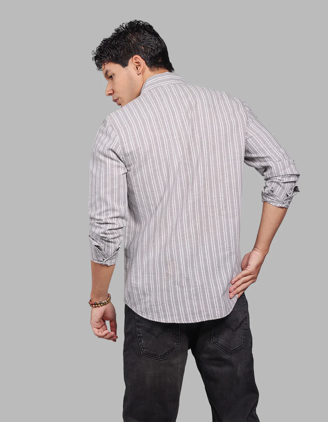 Lt Grey Full Sleeve Stripe Shirt - Image 5