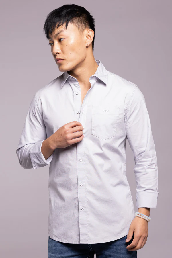 Lt Grey Full Sleeves Solid Shirt