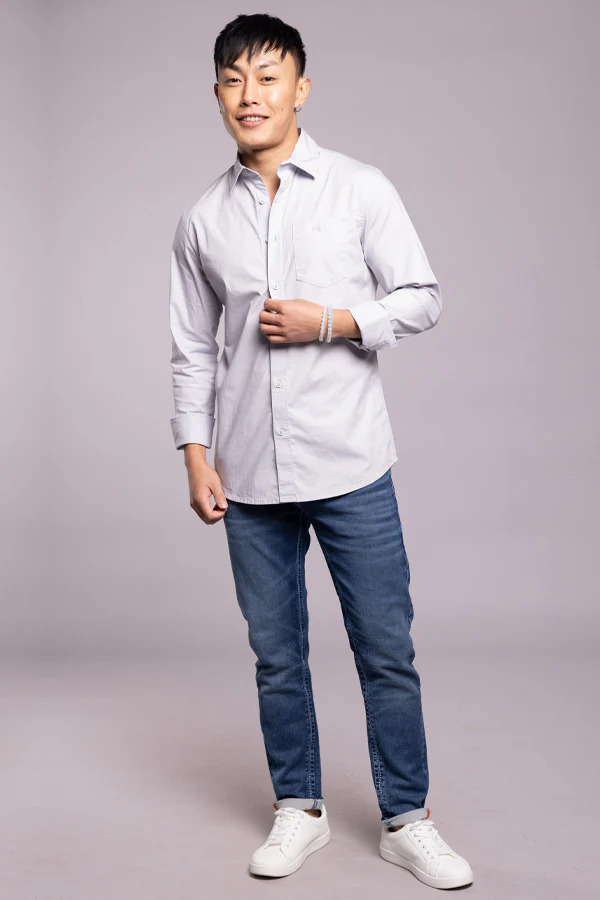 Lt Grey Full Sleeves Solid Shirt - Image 2
