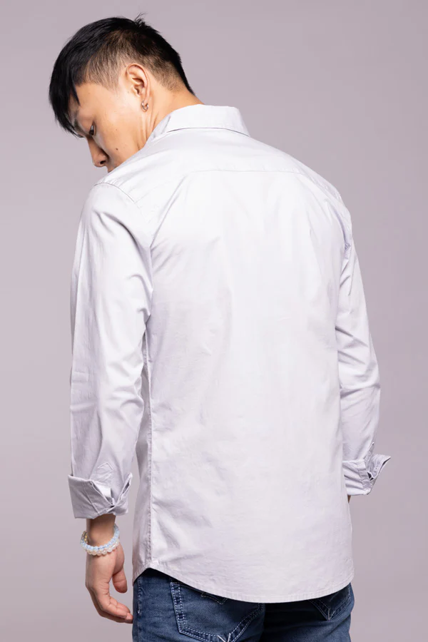 Lt Grey Full Sleeves Solid Shirt - Image 4
