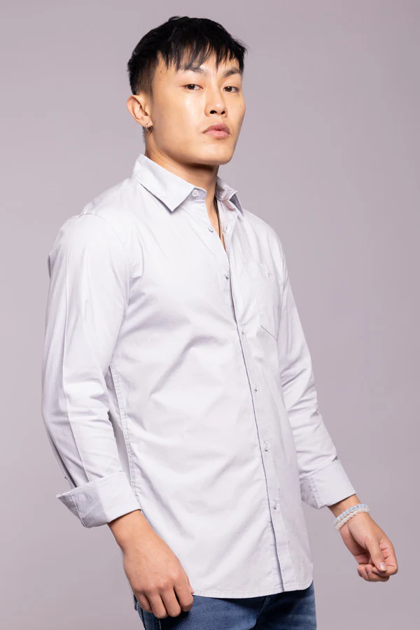 Lt Grey Full Sleeves Solid Shirt - Image 5