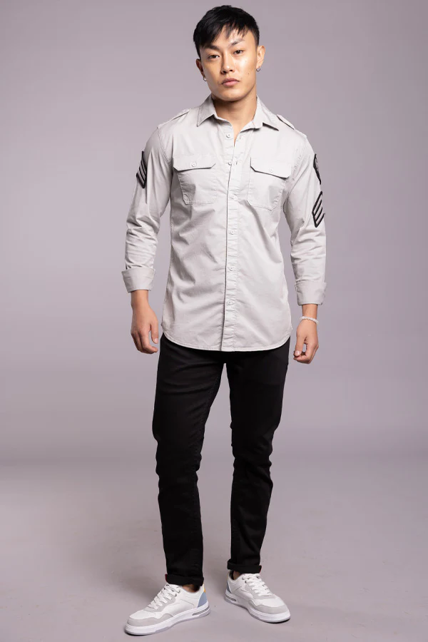 Lt Grey Full Sleeves Solid Shirt - Image 2