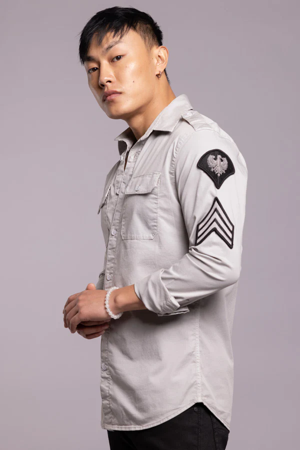 Lt Grey Full Sleeves Solid Shirt - Image 3