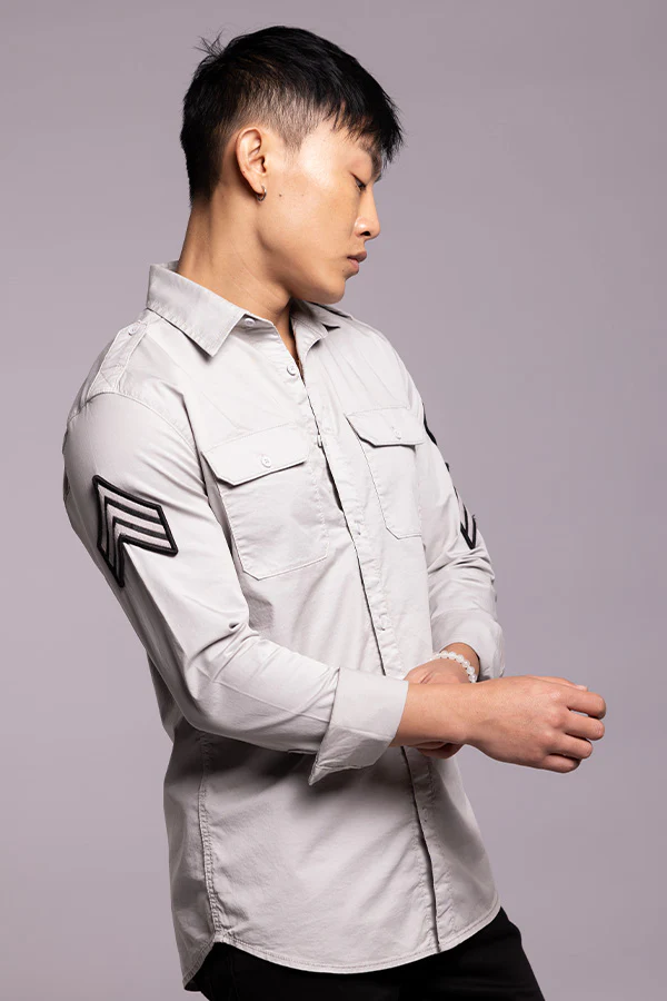 Lt Grey Full Sleeves Solid Shirt - Image 4