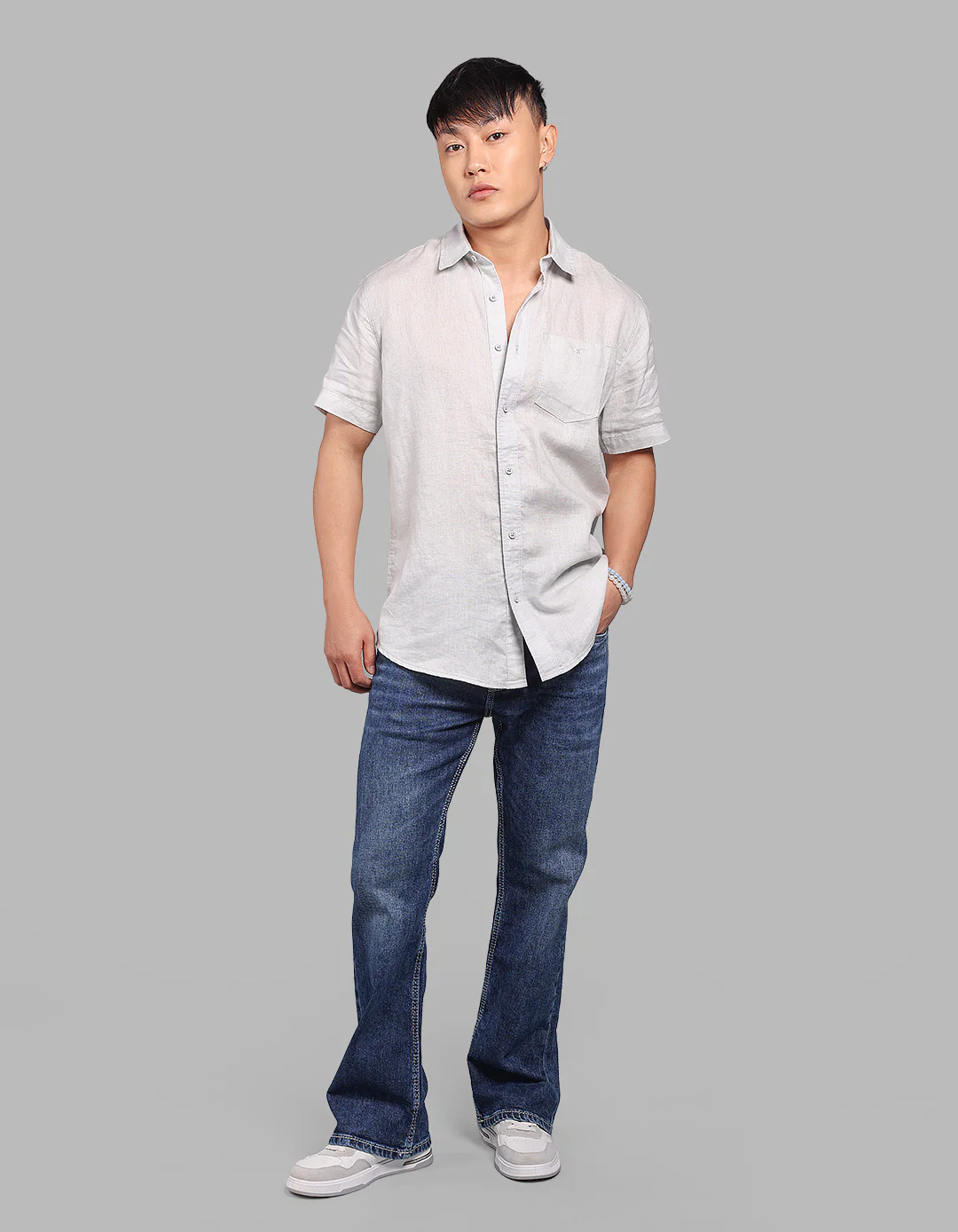 Lt Grey Half Sleeve 100% Linen Shirt - Image 2