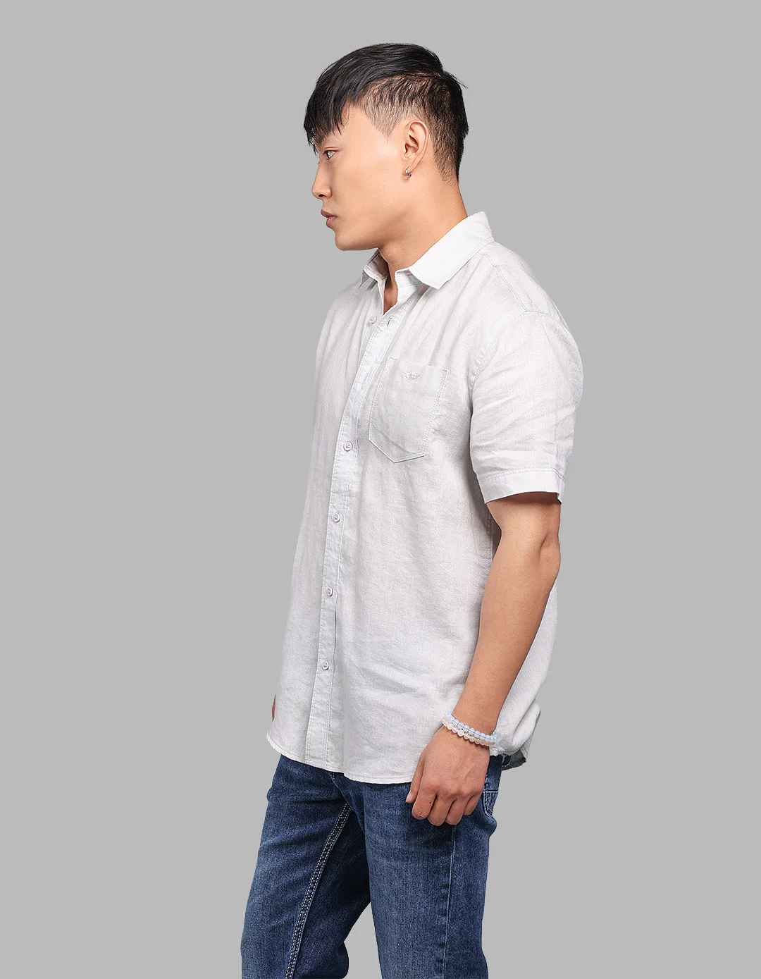 Lt Grey Half Sleeve 100% Linen Shirt - Image 3