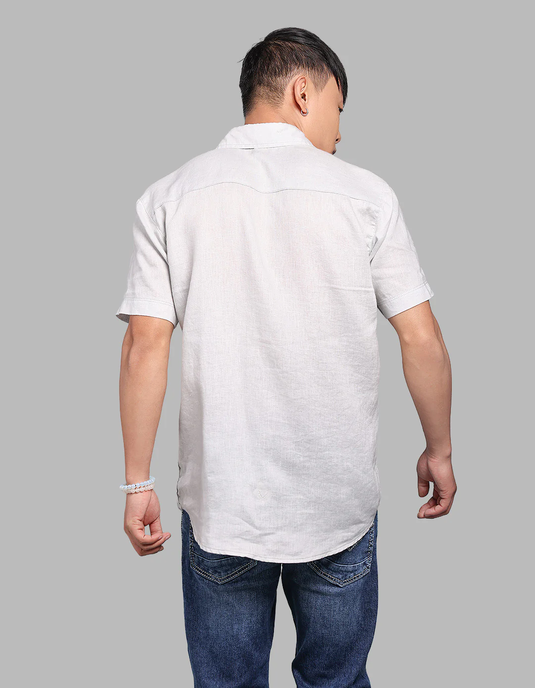 Lt Grey Half Sleeve 100% Linen Shirt - Image 5