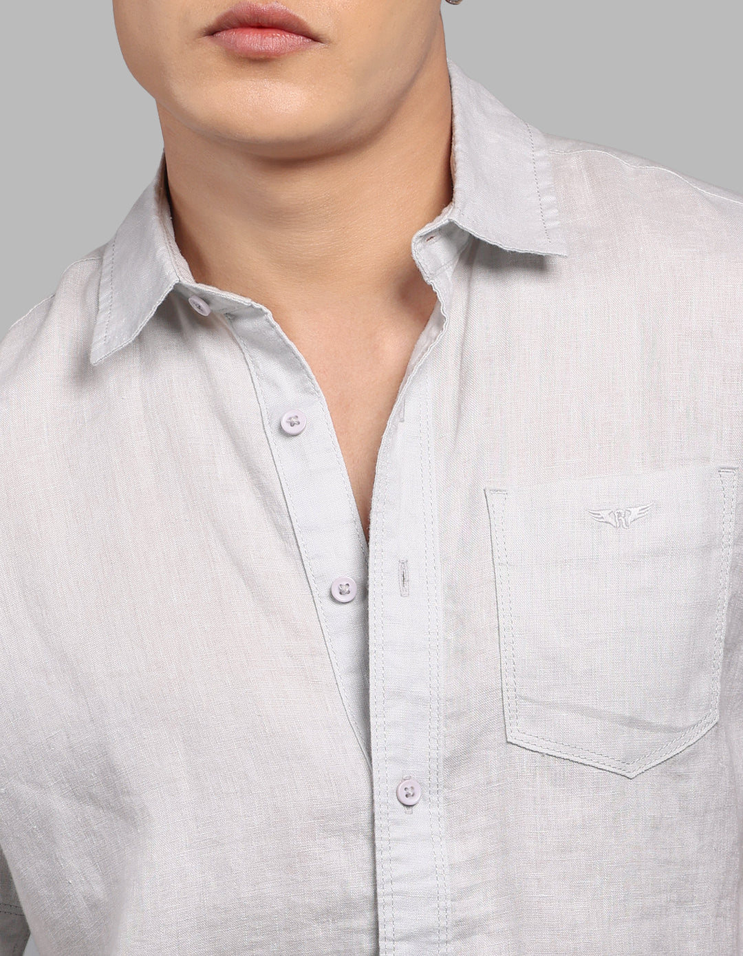 Lt Grey Half Sleeve 100% Linen Shirt - Image 6