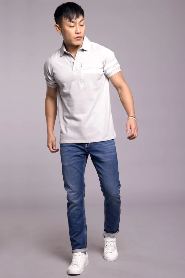 Lt Grey Half Sleeves Pique Polo Tee - Image 2