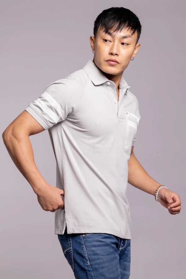 Lt Grey Half Sleeves Pique Polo Tee - Image 3