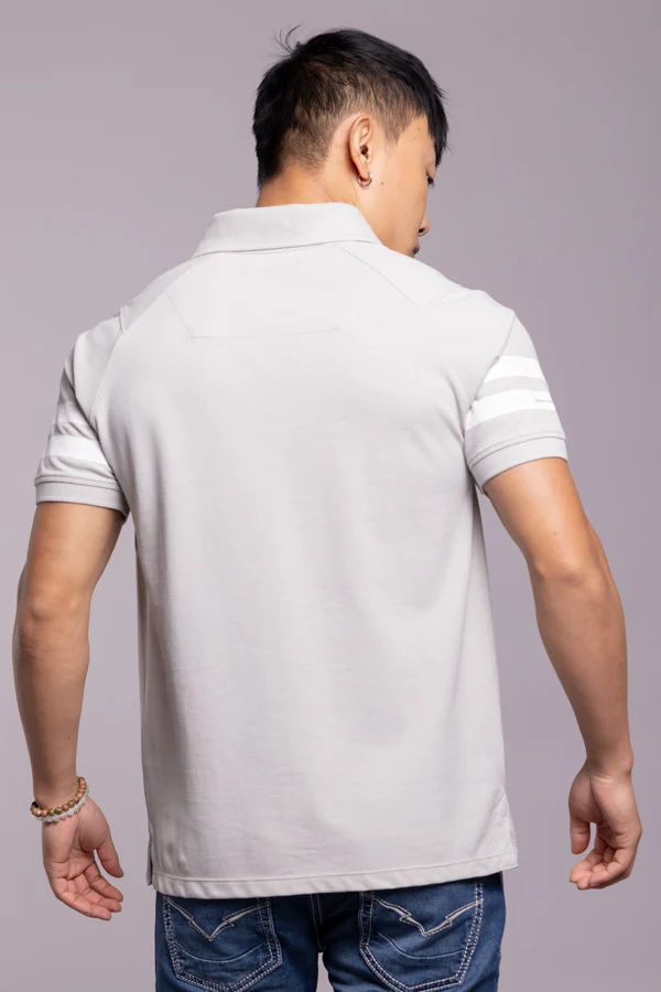 Lt Grey Half Sleeves Pique Polo Tee - Image 4