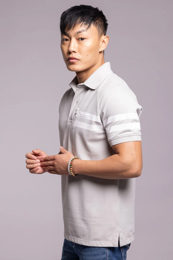 Lt Grey Half Sleeves Pique Polo Tee - Image 5