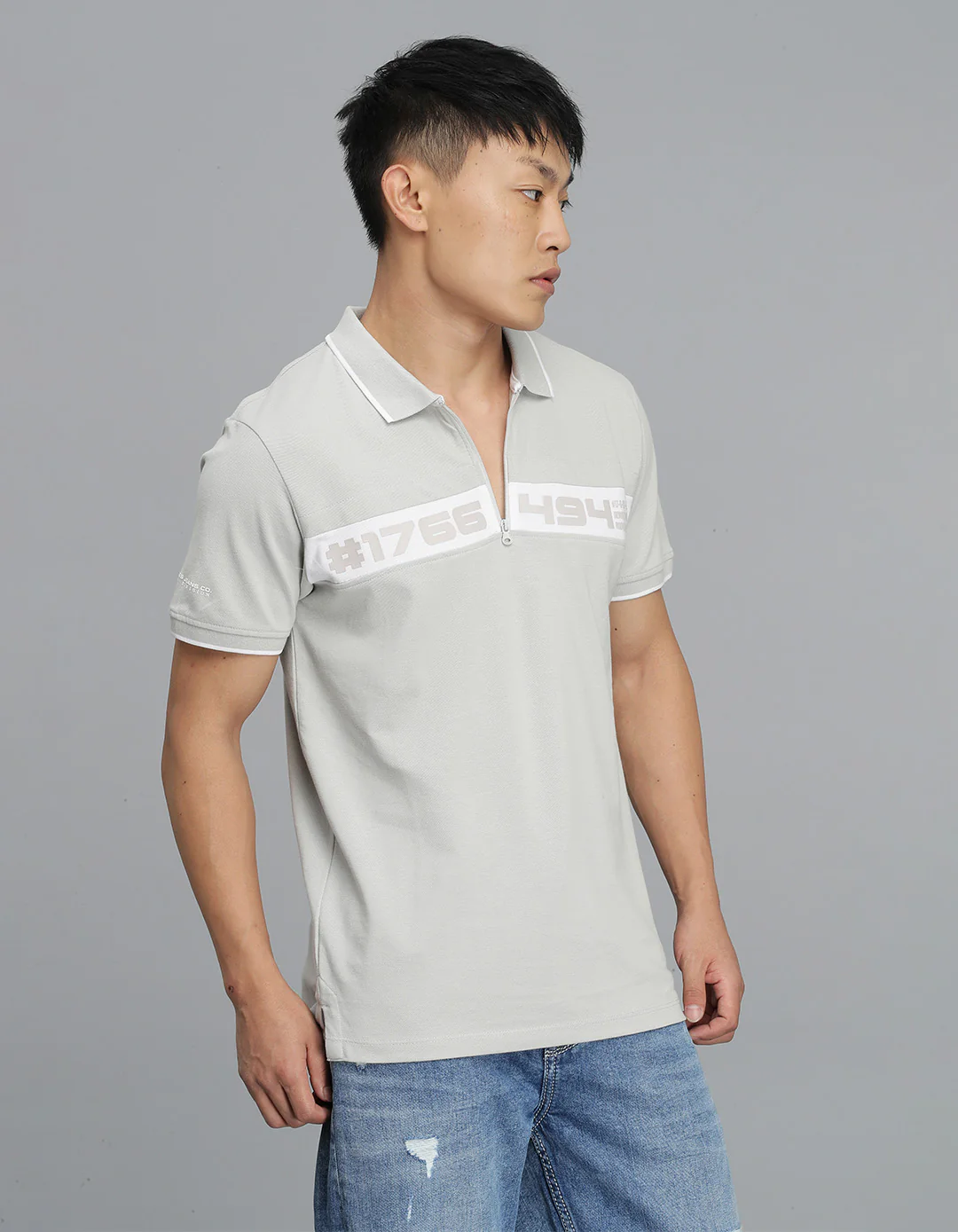 Lt Grey Half Sleeves Pique Polo Tee - Image 3