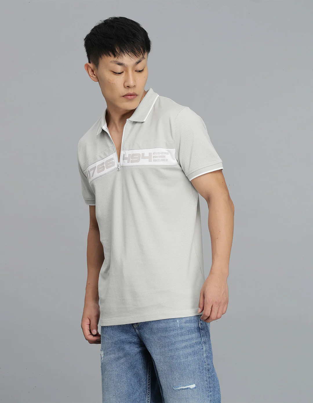 Lt Grey Half Sleeves Pique Polo Tee - Image 4