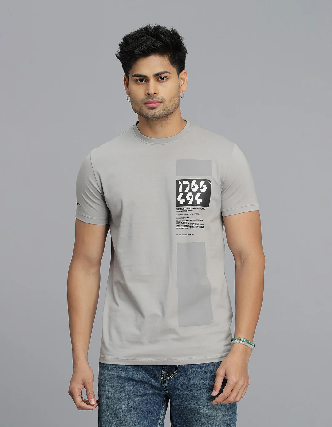Lt Grey Half Sleeves Round Neck Tee