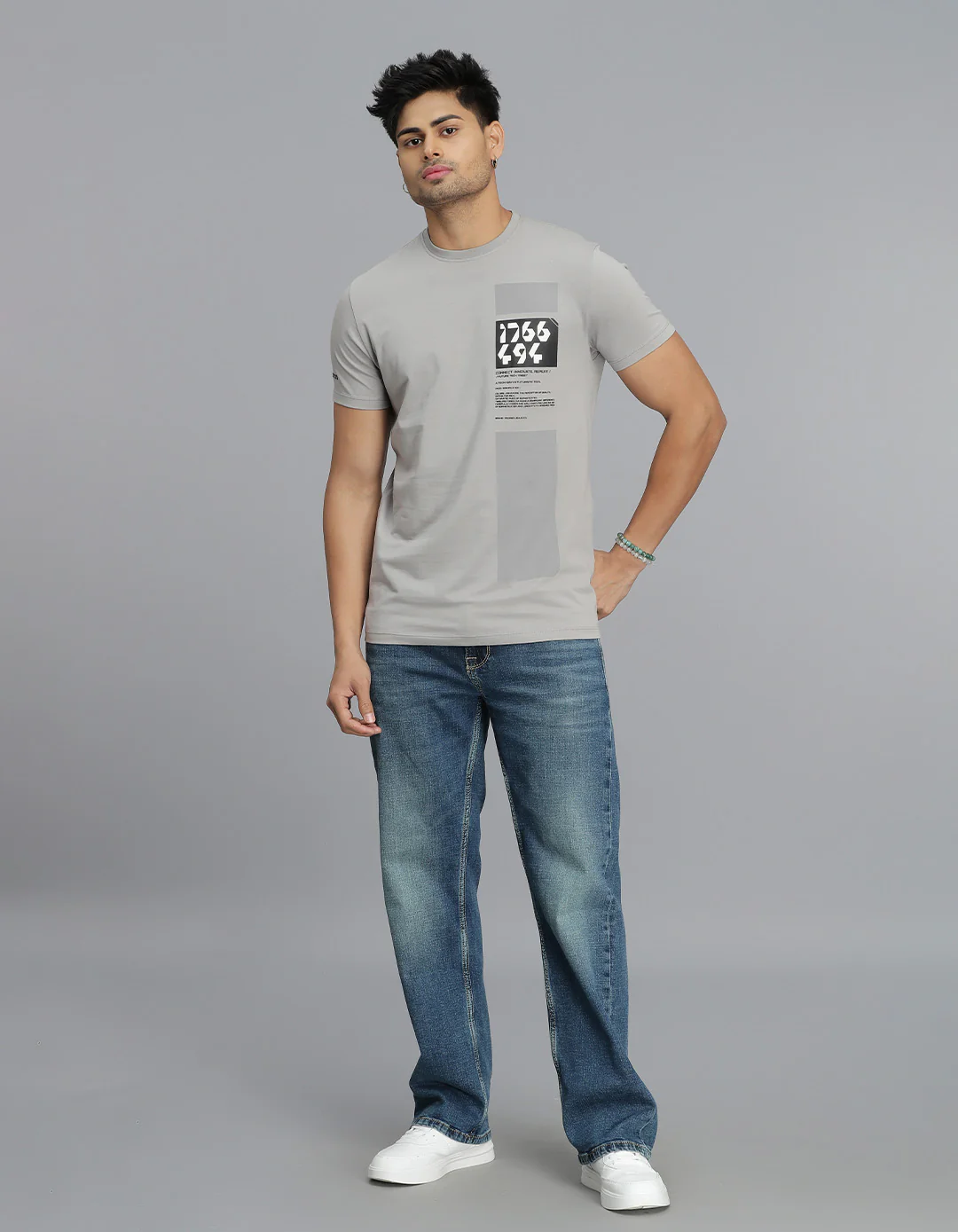 Lt Grey Half Sleeves Round Neck Tee - Image 2