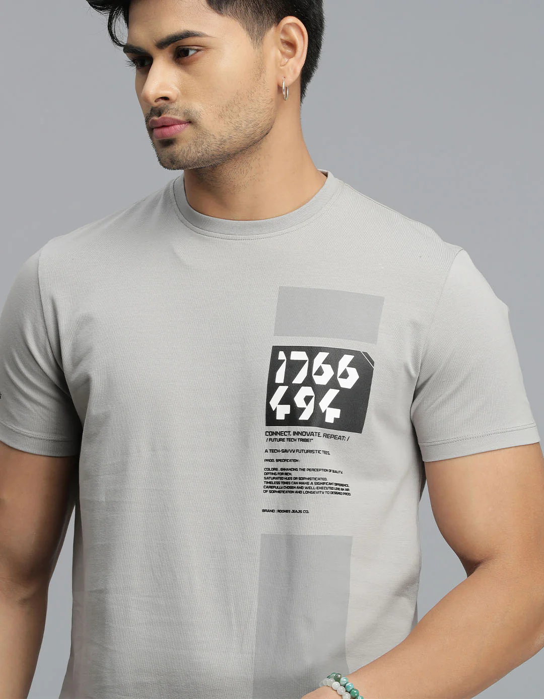 Lt Grey Half Sleeves Round Neck Tee - Image 3