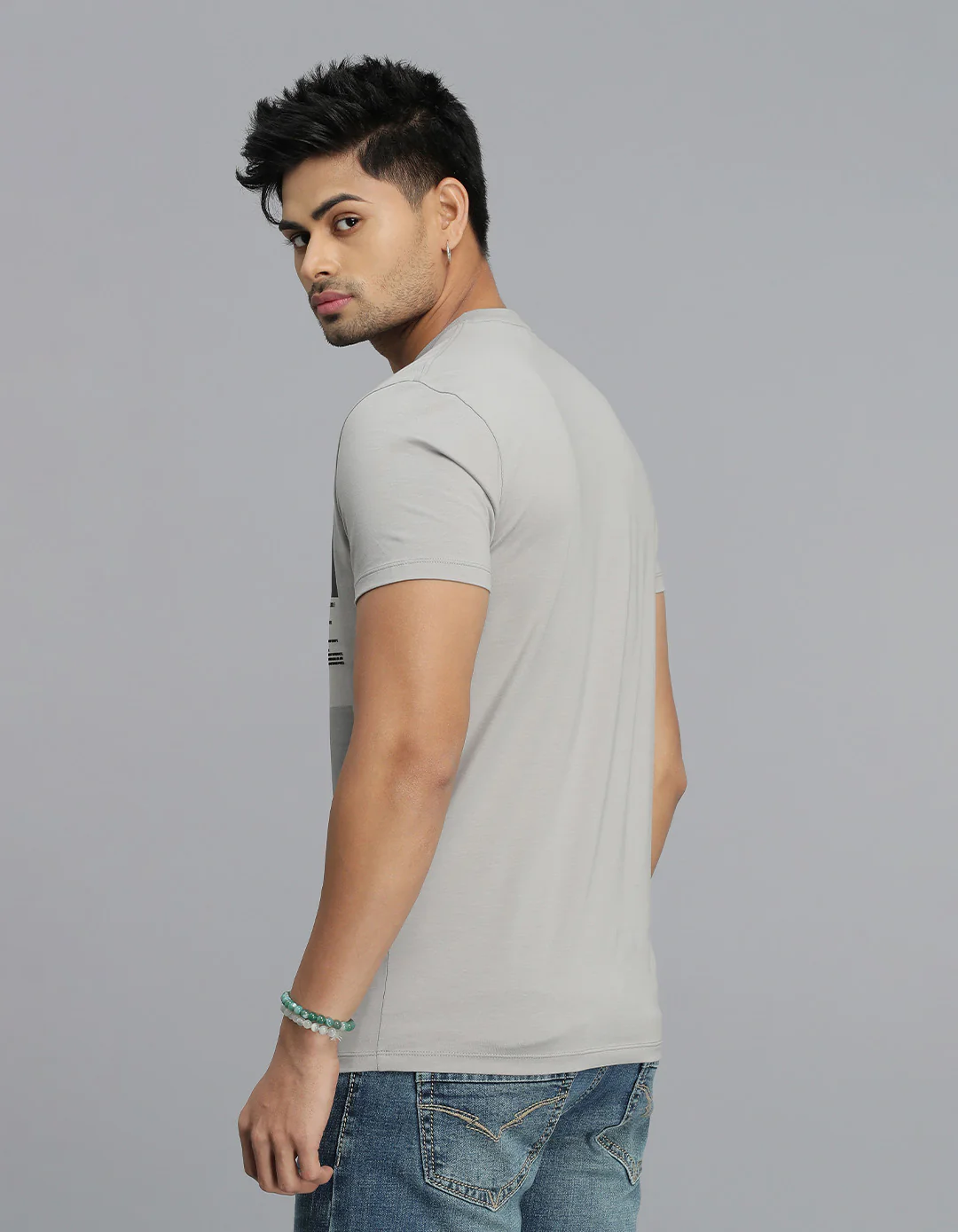 Lt Grey Half Sleeves Round Neck Tee - Image 4