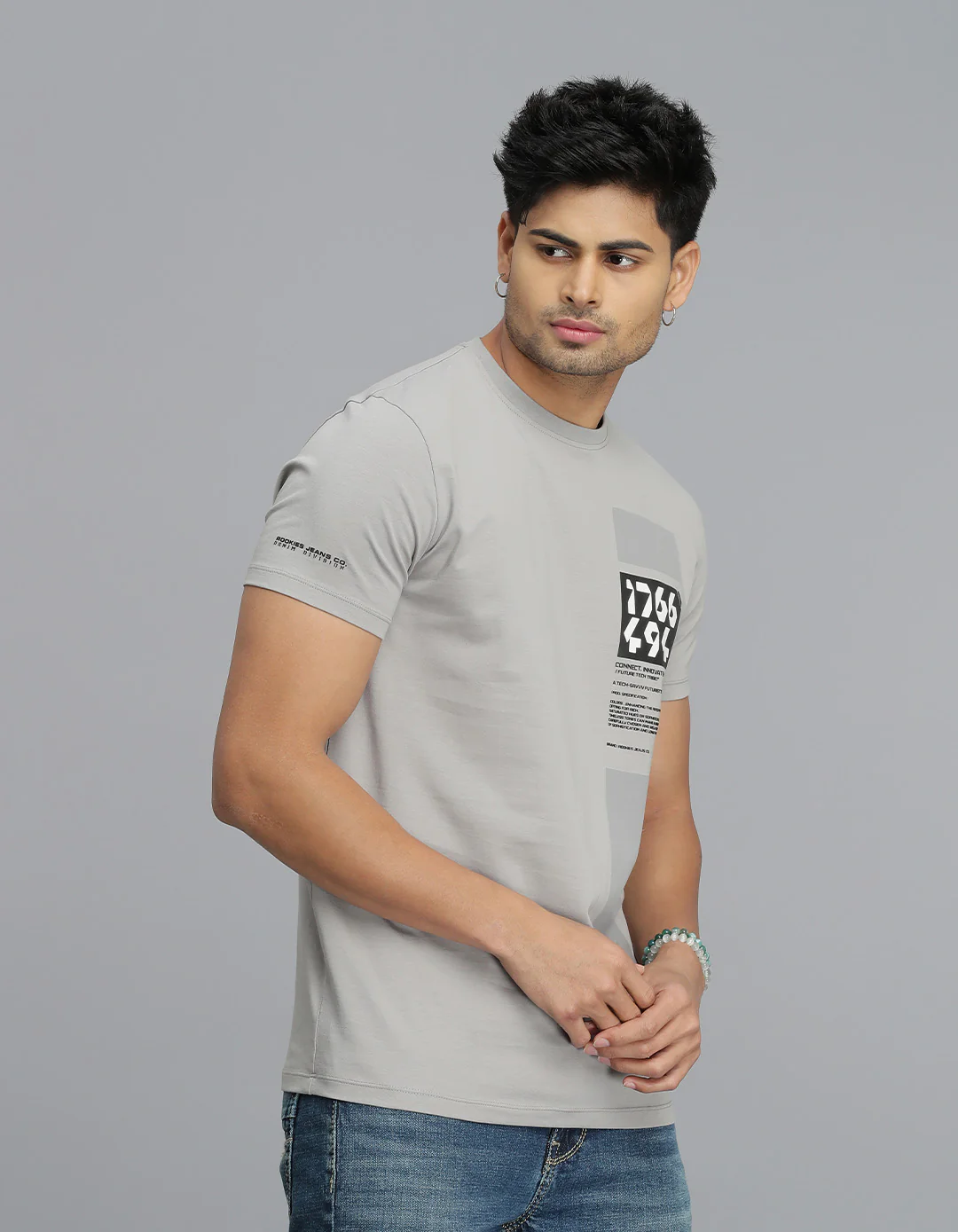 Lt Grey Half Sleeves Round Neck Tee - Image 5