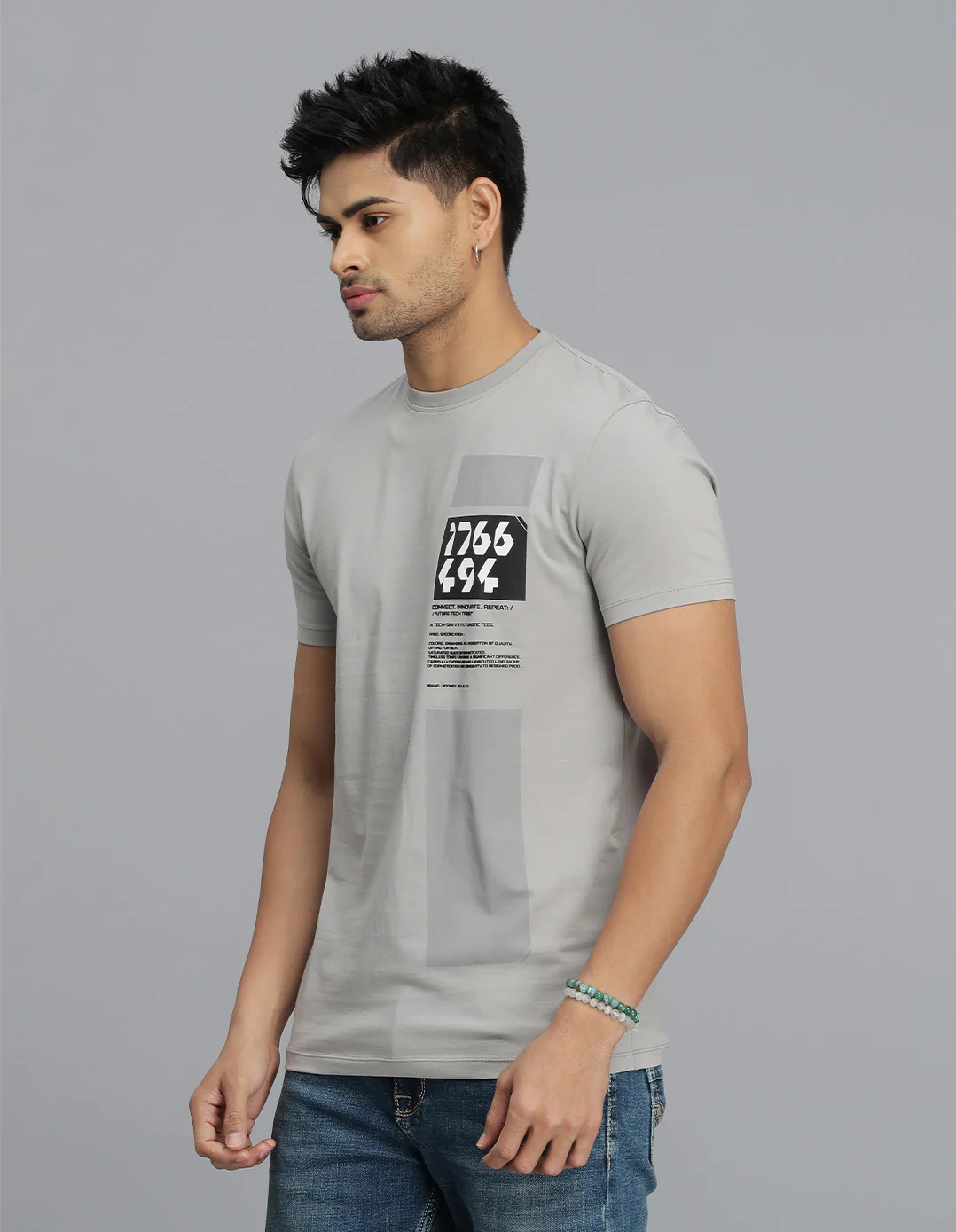 Lt Grey Half Sleeves Round Neck Tee - Image 6