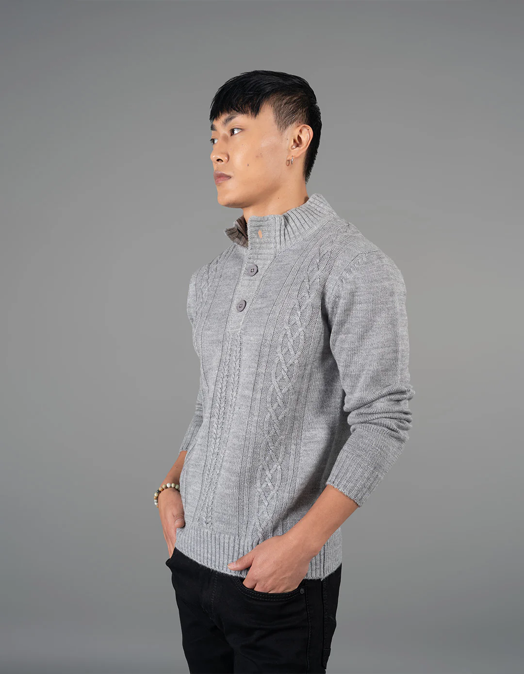 Lt Grey High Neck Pullover Sweater - Image 3