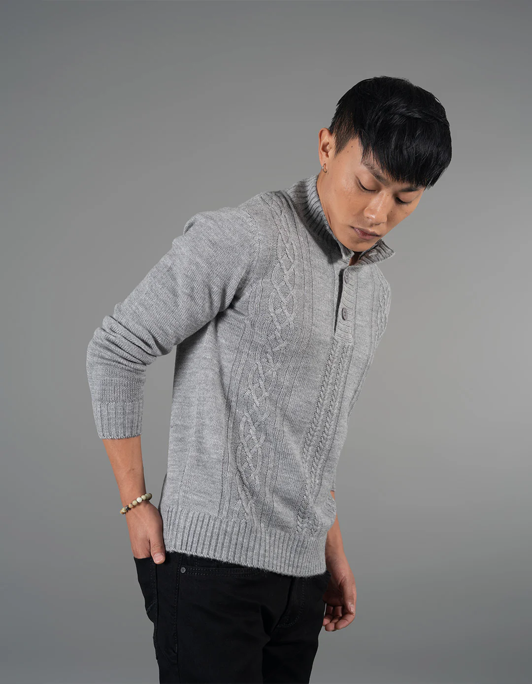 Lt Grey High Neck Pullover Sweater - Image 4
