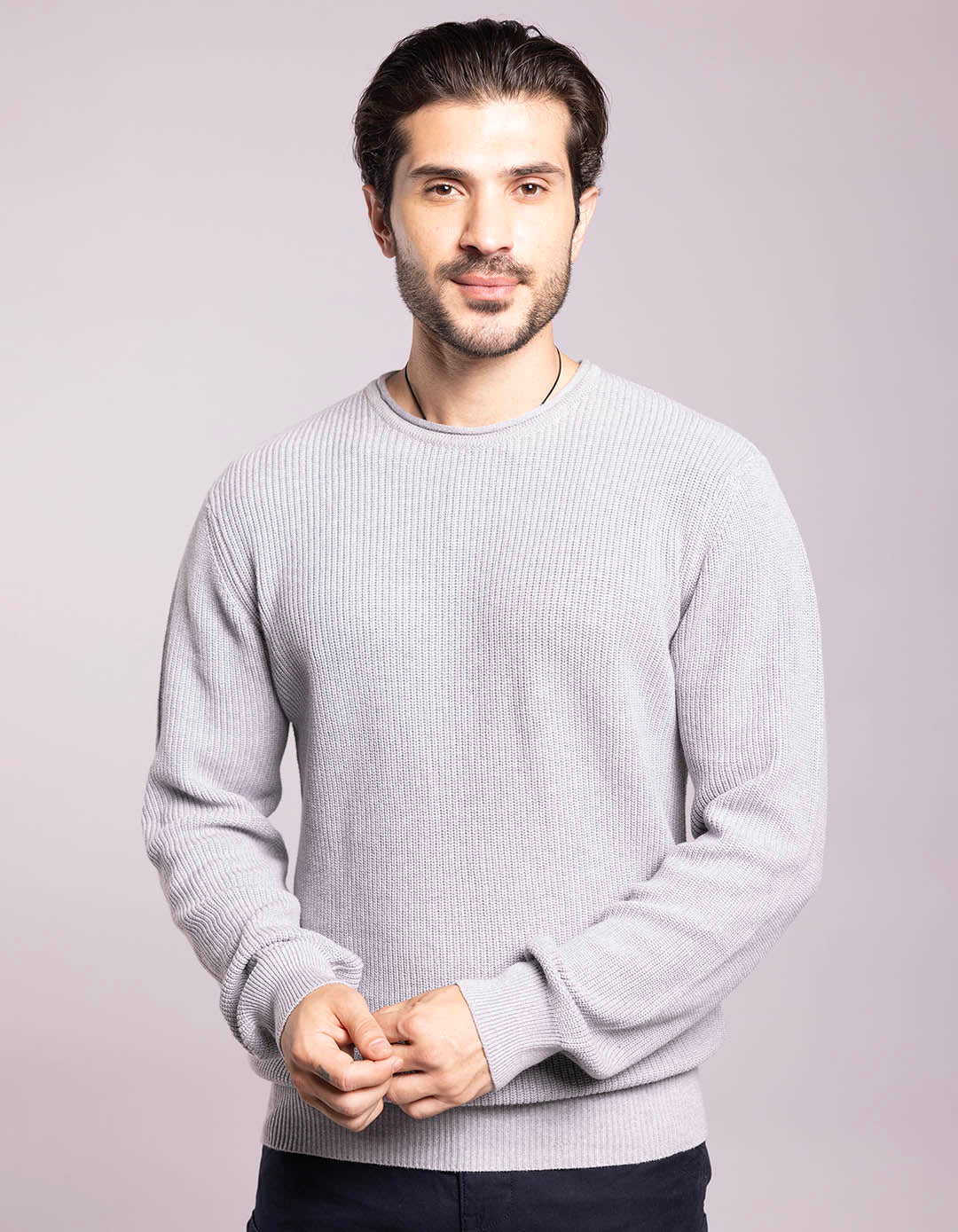 Lt Grey Round Neck Pullover Sweater