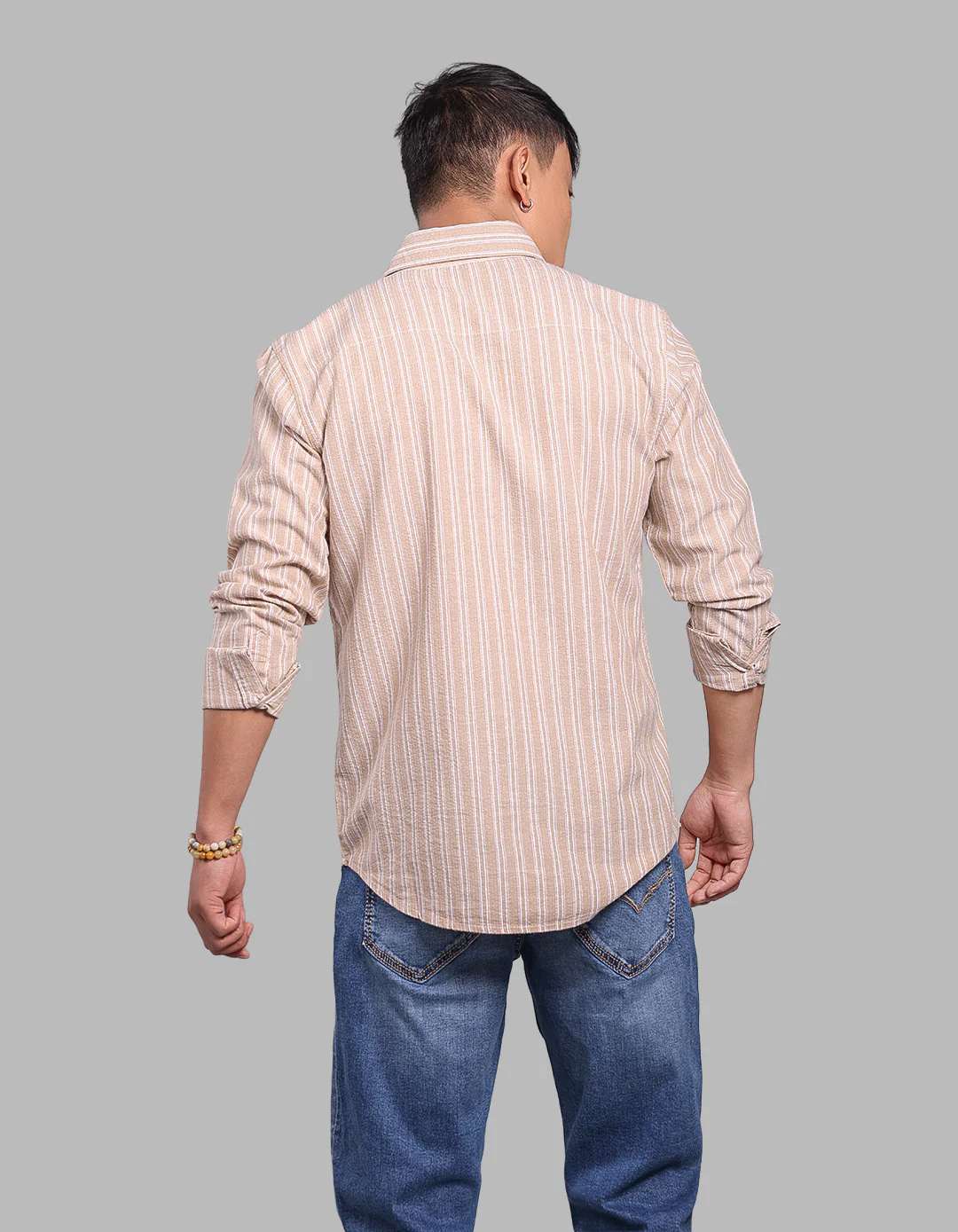 Lt Khaki Full Sleeve Stripe Shirt - Image 5