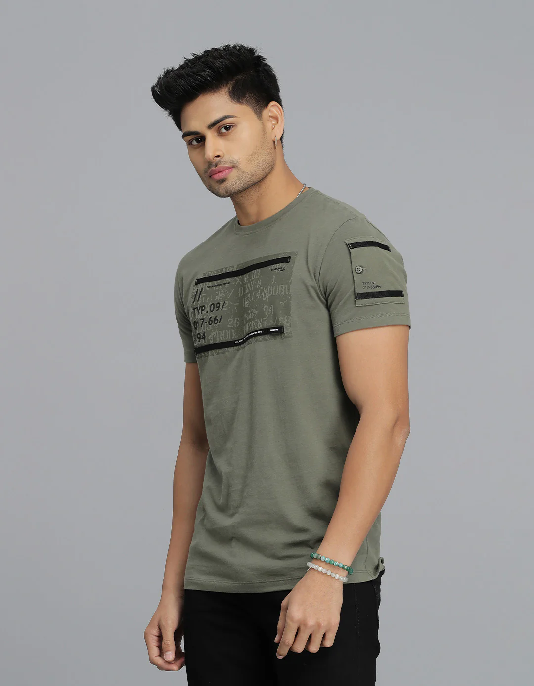 Lt M Green Half Sleeves Round Neck Tee - Image 3