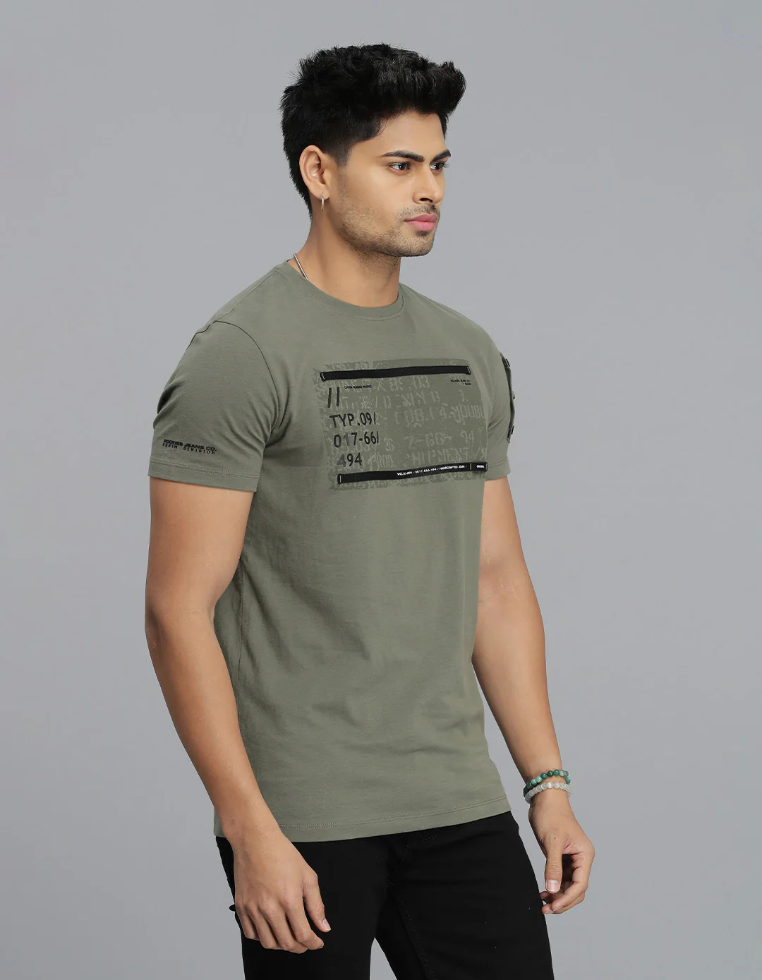 Lt M Green Half Sleeves Round Neck Tee - Image 4