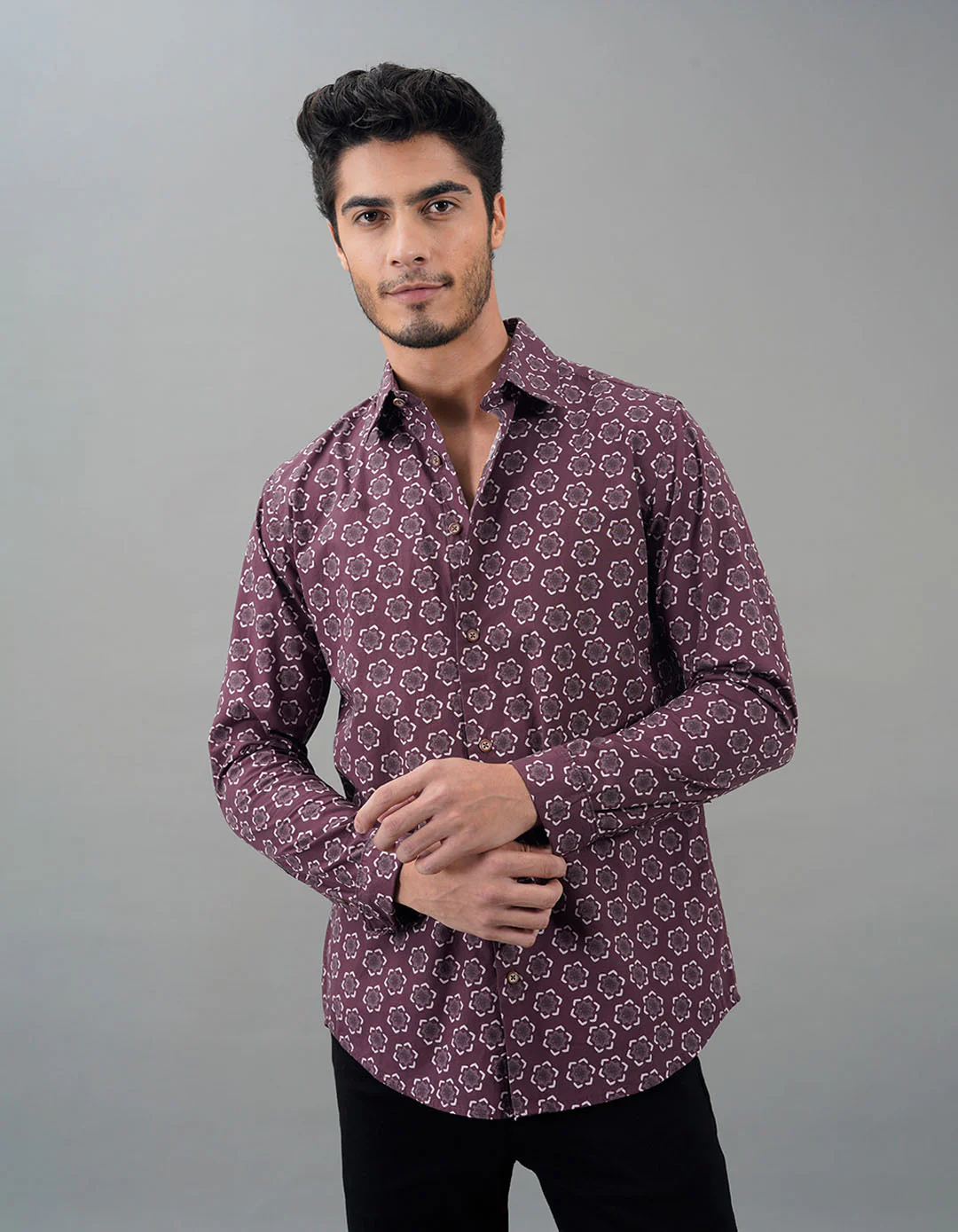 Lt Maroon Full Sleeves Printed Shirt