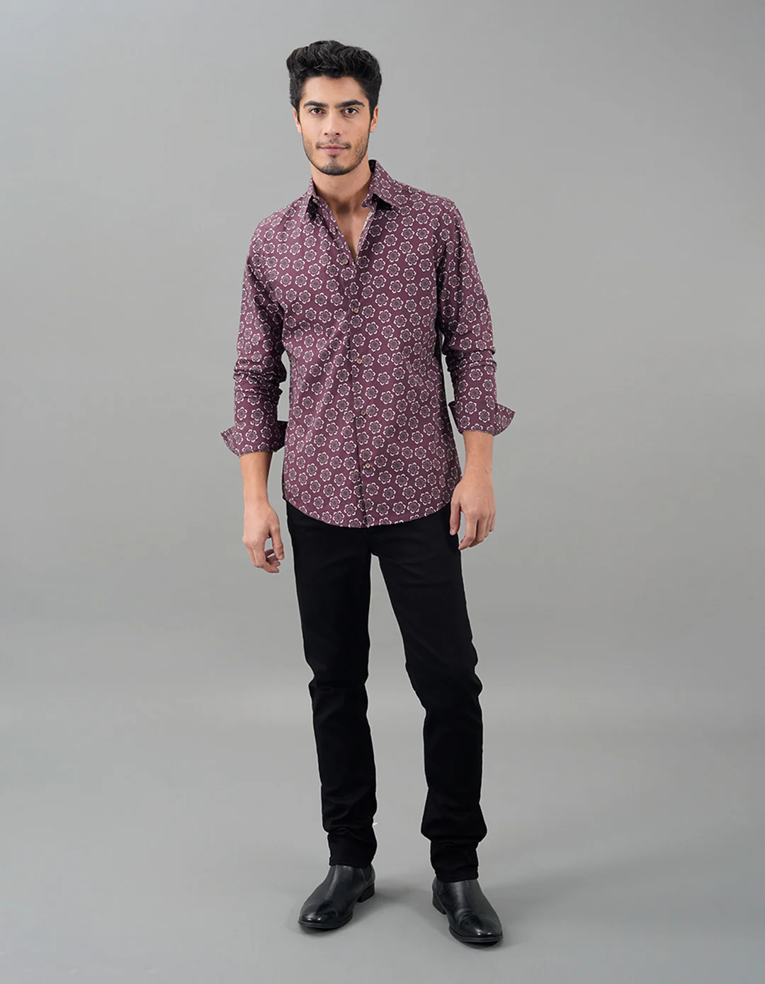 Lt Maroon Full Sleeves Printed Shirt - Image 2