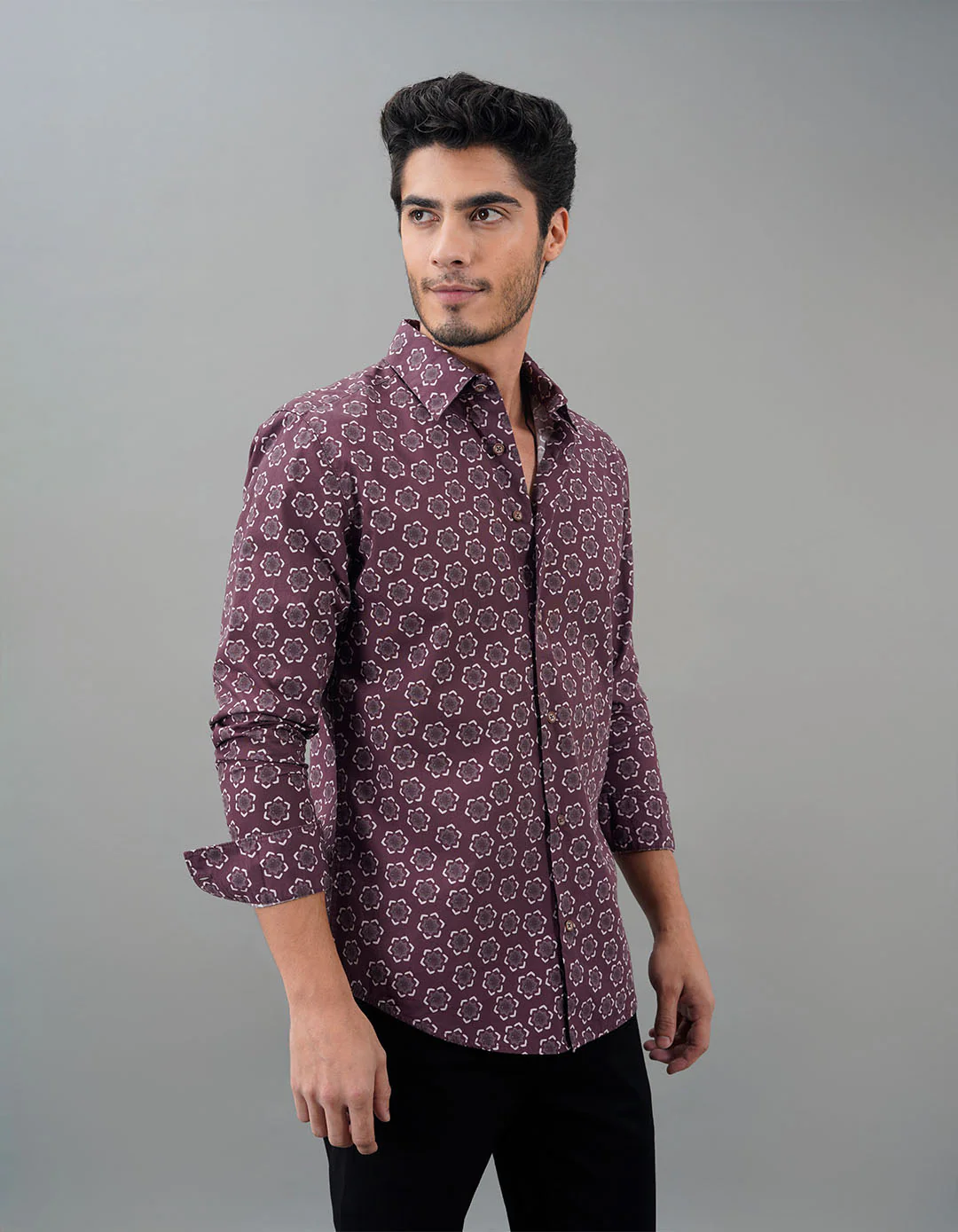 Lt Maroon Full Sleeves Printed Shirt - Image 3