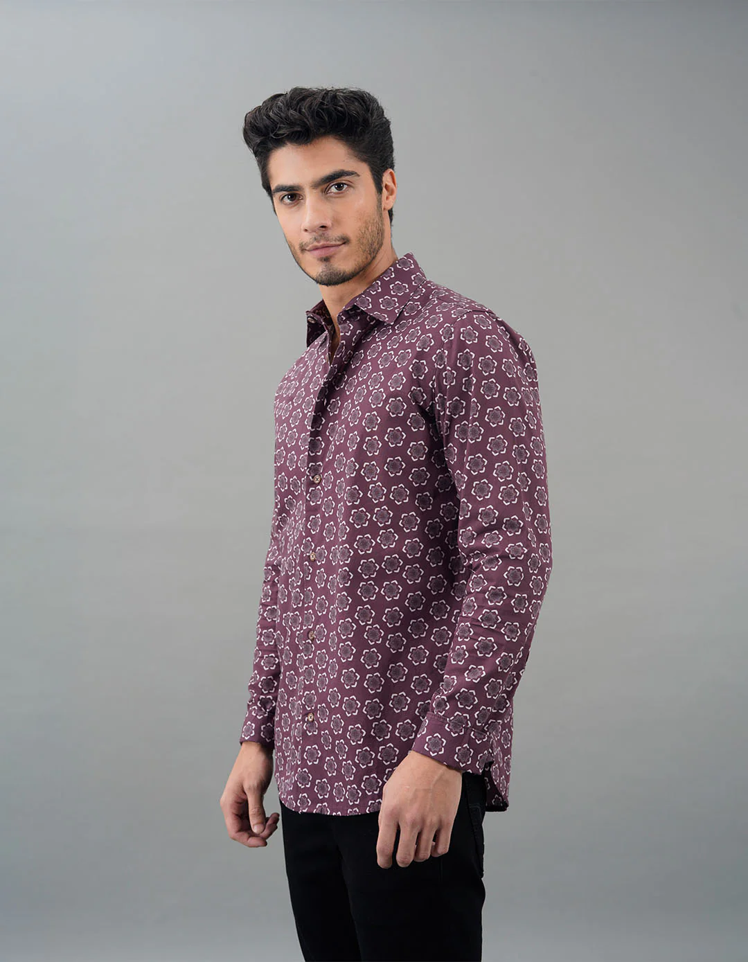 Lt Maroon Full Sleeves Printed Shirt - Image 4
