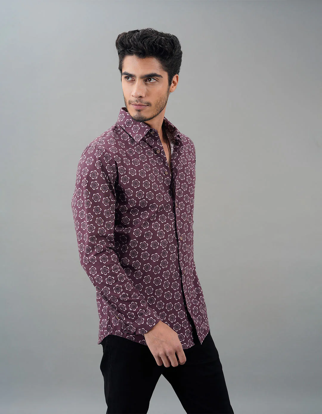 Lt Maroon Full Sleeves Printed Shirt - Image 5
