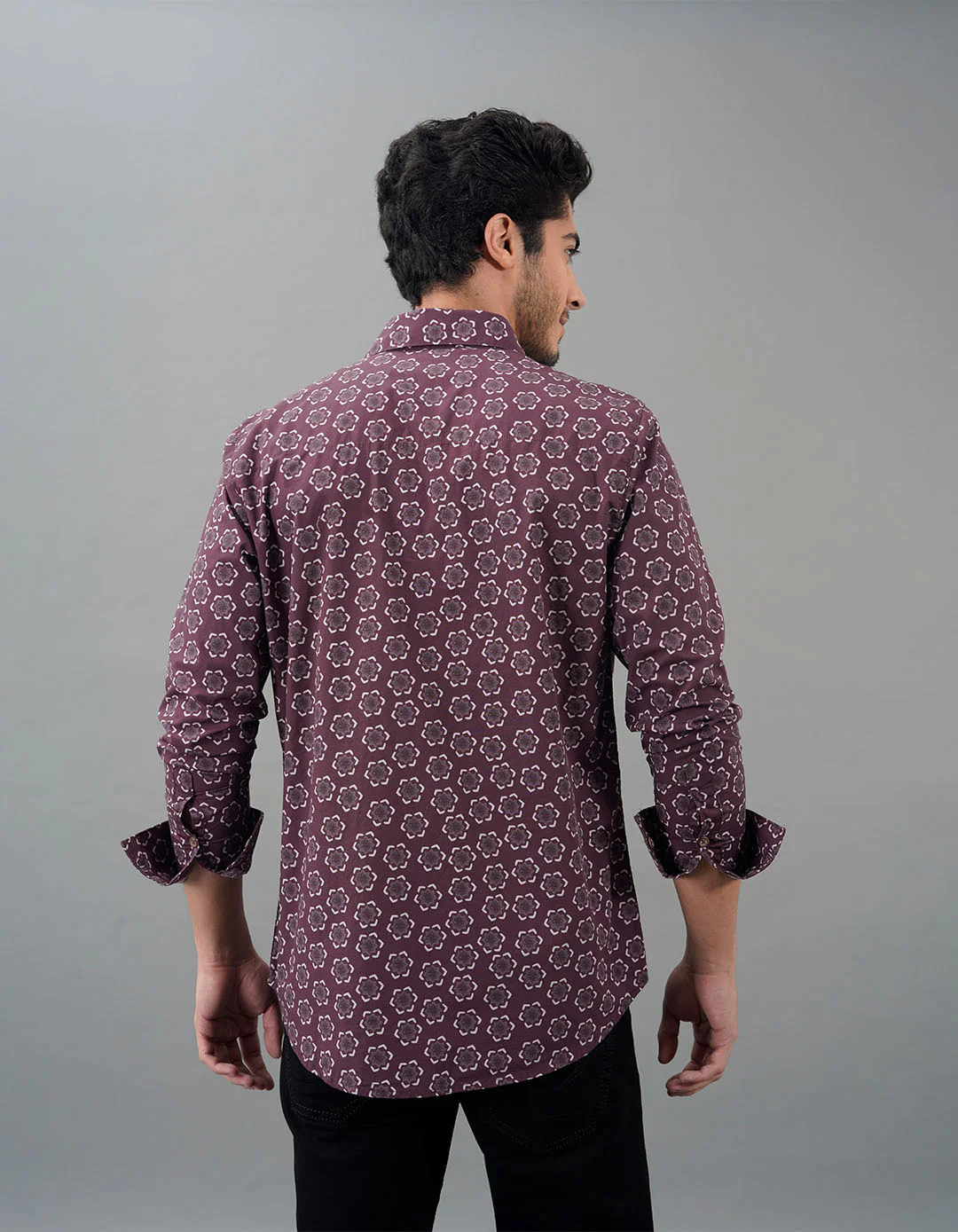 Lt Maroon Full Sleeves Printed Shirt - Image 6