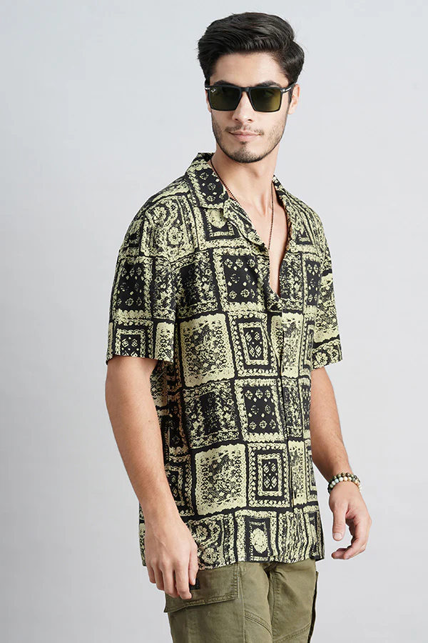 Lt Olive Black Half Sleeve Printed Shirt - Image 3