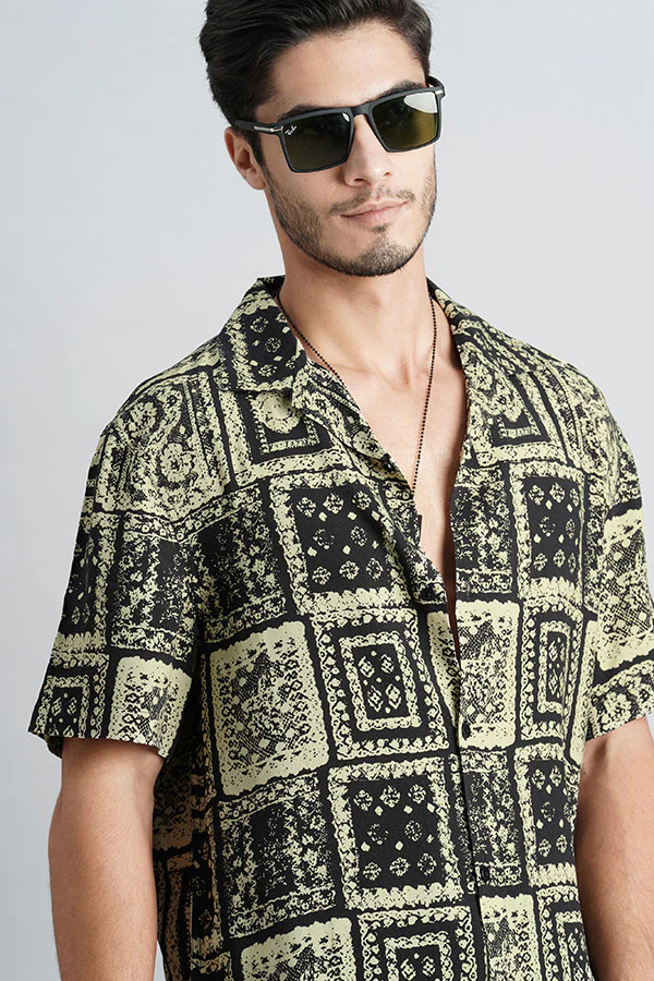 Lt Olive Black Half Sleeve Printed Shirt - Image 6