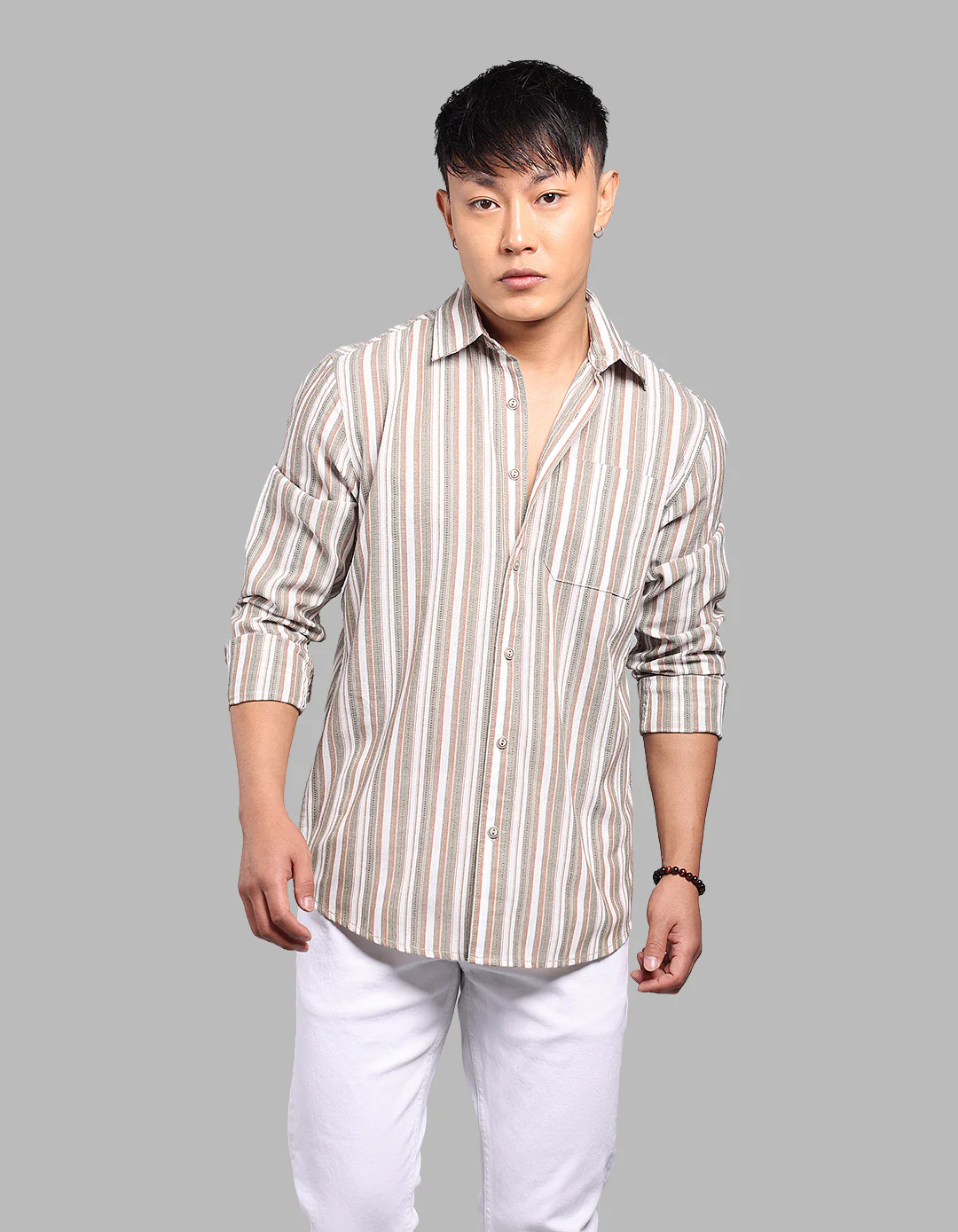 Lt Olive Full Sleeve Stripe Shirt