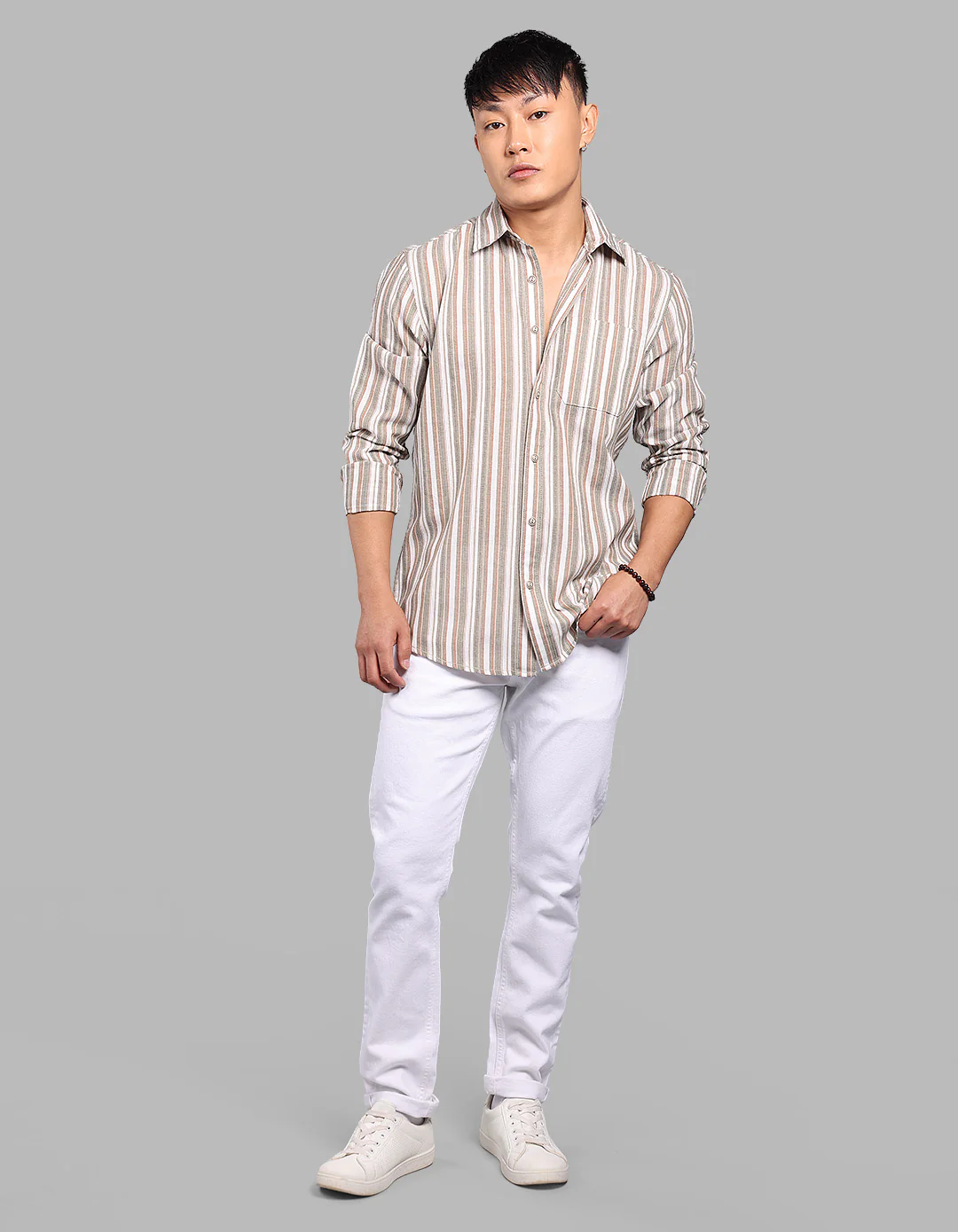 Lt Olive Full Sleeve Stripe Shirt - Image 2