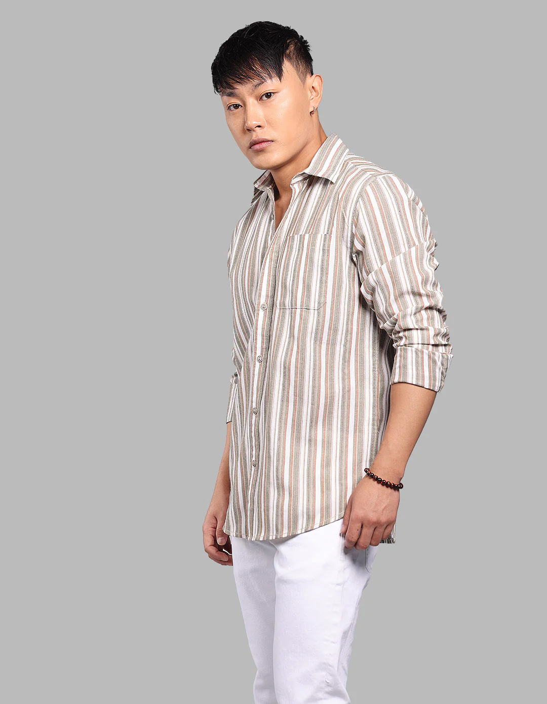 Lt Olive Full Sleeve Stripe Shirt - Image 3