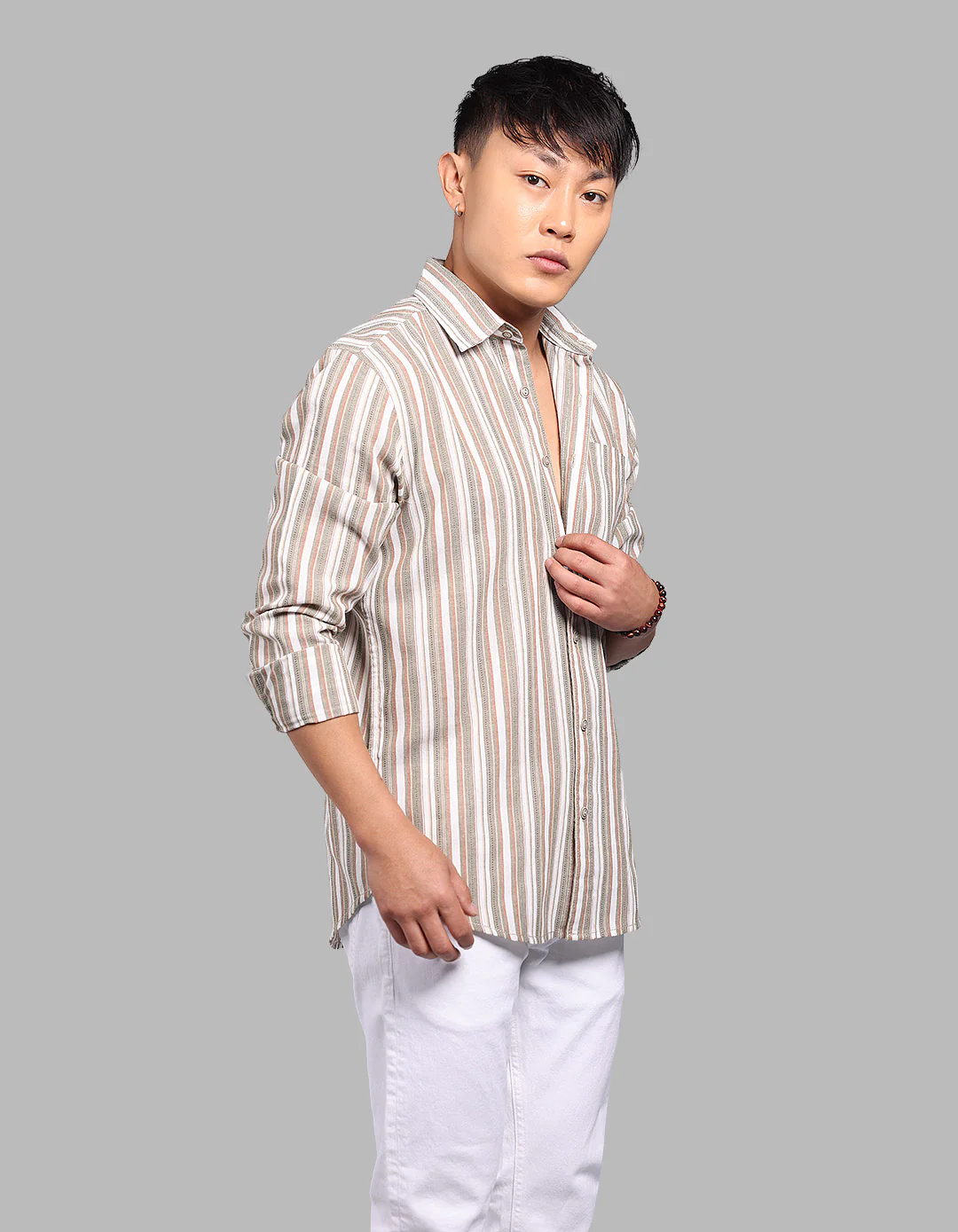 Lt Olive Full Sleeve Stripe Shirt - Image 4