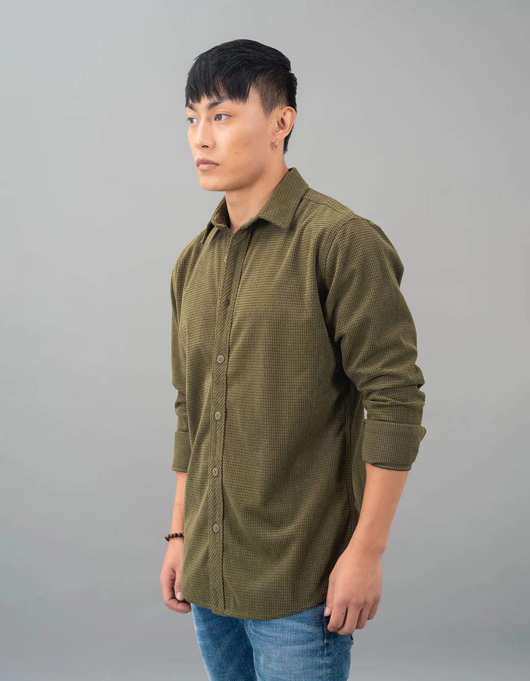 Lt Olive Full Sleeve Textured Waffle Shacket - Image 3