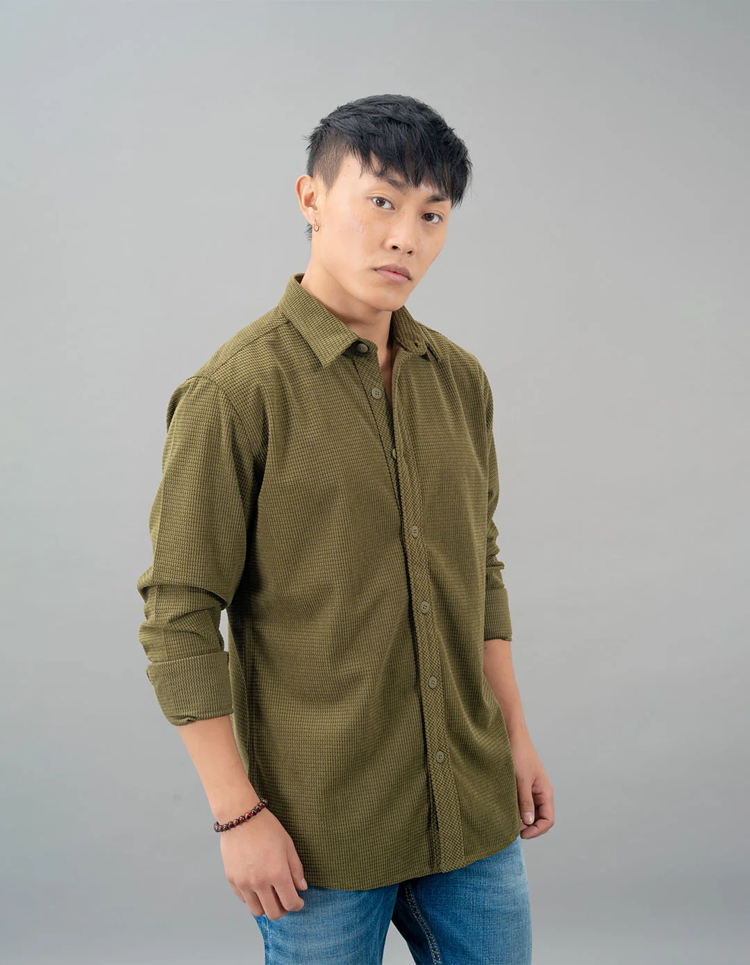 Lt Olive Full Sleeve Textured Waffle Shacket - Image 4