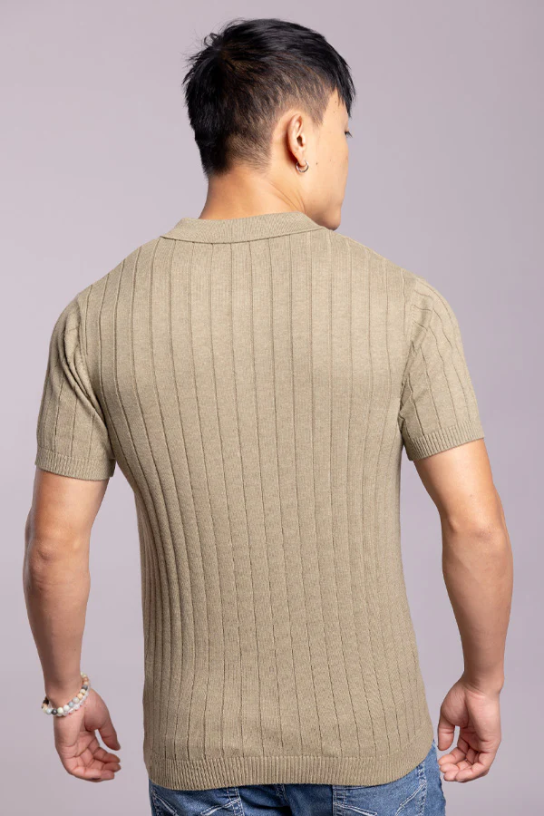 Lt Olive Half Sleeve Flatknit Polo Tee - Image 4