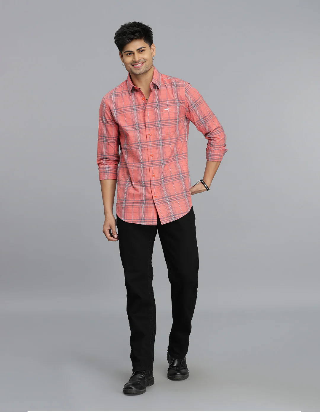 Lt Orange Full Sleeves Check Shirt - Image 2