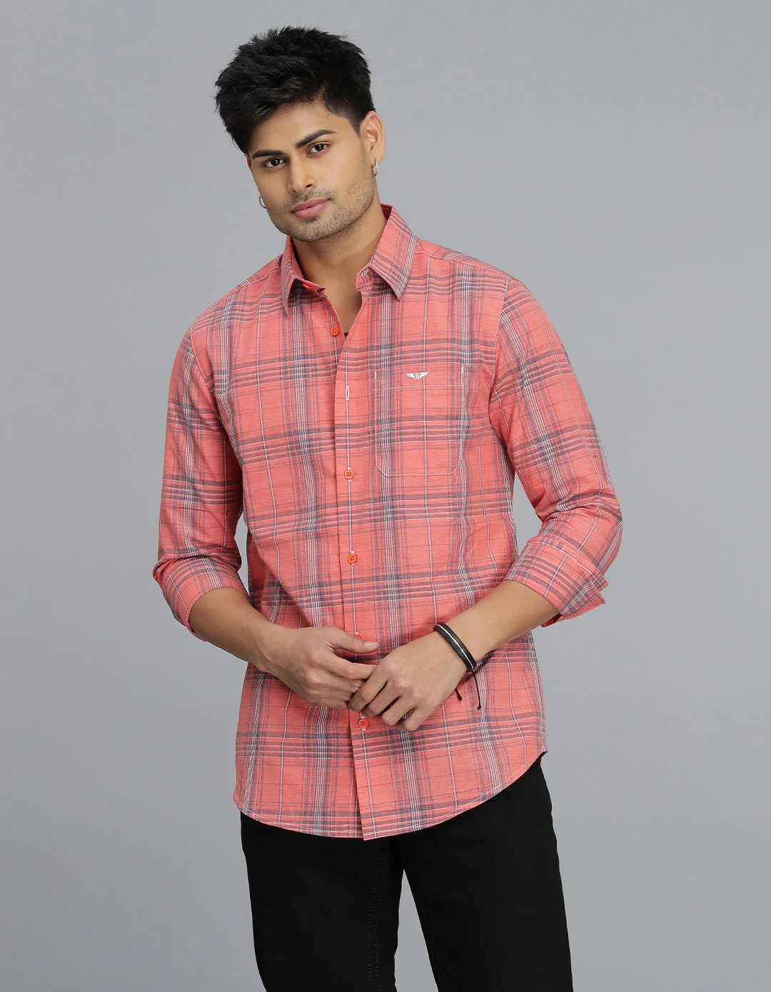 Lt Orange Full Sleeves Check Shirt - Image 4