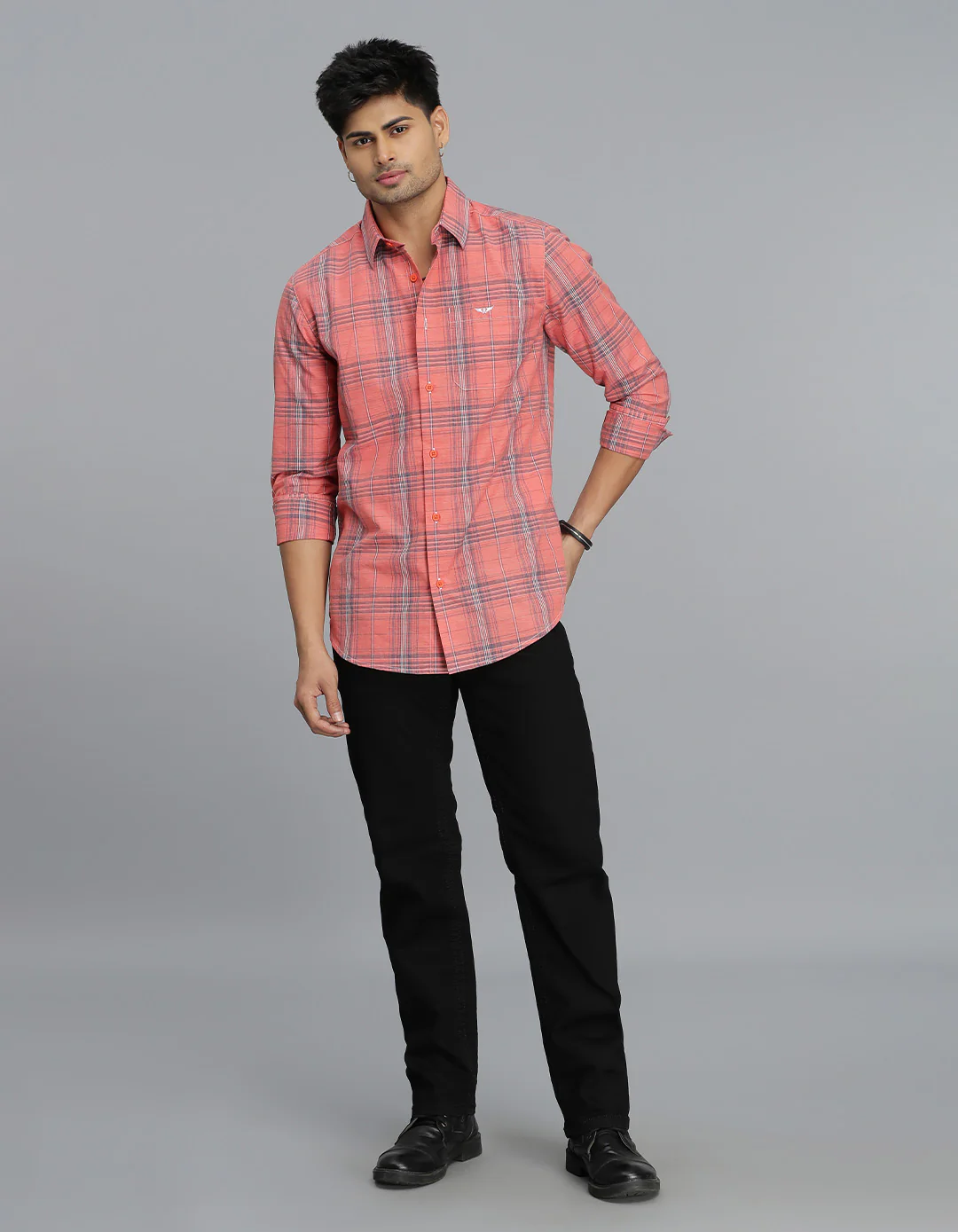 Lt Orange Full Sleeves Check Shirt - Image 5